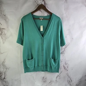 Talbots Cardigan Womens Large Green Short Sleeve Sweater Kelly Pockets  - Picture 1 of 13