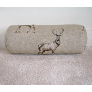 Stag Cushion Cover 6x16 Bolster Cylinder NeckRoll Round Stags Deer Antlers Brown - Picture 1 of 5