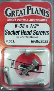 Great Planes 6-32 x 1/2" Socket Head Screws 4pcs GPMQ3028 - Picture 1 of 2