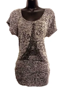 Agenda Black & White SWEATER Eiffel Tower Paris Graphic Stretch Knit Top size XL - Picture 1 of 5