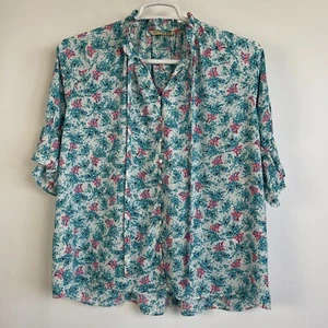 Uniqlo Paul & Joe Womens Floral Print Tie Neck Ruffle Blouse Medium 3/4 Sleeve - Picture 1 of 7