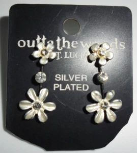 Ohrringe silberfarbend mit Steinen hängend silver plated Motiv Blumen Nr.35 - Bild 1 von 6
