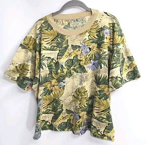 Benetton T Shirt Women’s XL Overseas Celebrated Beige Floral All Over Print 80s - Picture 1 of 11