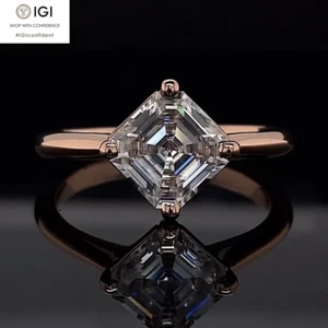 IGI 1.75Ct Asscher Cut F VS1 Lab Grown Diamond Engagement Ring In 14k Rose Gold - Picture 1 of 15