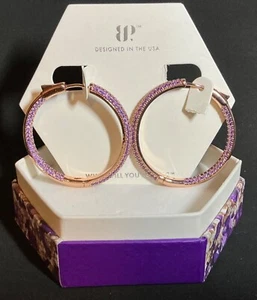 Bomb Party Earrings “She’s Got Attitude” hoops ER99519 LC Amethyst CZ Rose Gold - Picture 1 of 3