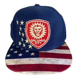 Orlando City SC Snapback Hat Blue American Flag Brim Unisex Adult Red White Blue - Picture 1 of 12