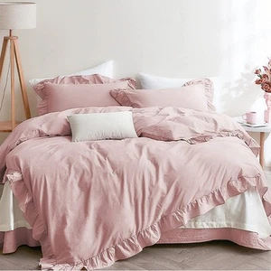 Blush Pink Ruffle Duvet Cover Set Queen Size Vintage Ruffled Fringe Comforter... - Bild 1 von 7