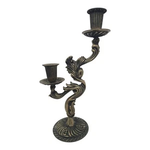 Candelabro soviético vintage Art Nouveau bronce dos velas ornamentado 12" pesado - Imagen 1 de 10