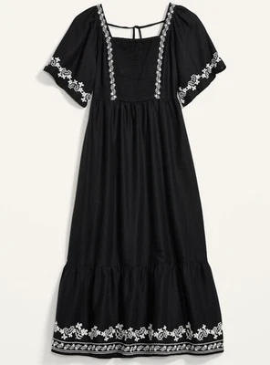 Old Navy Women’s Black Embroidered Smocked Midi Dress Short Sleeve Plus Size 3X - Image 1 of 4