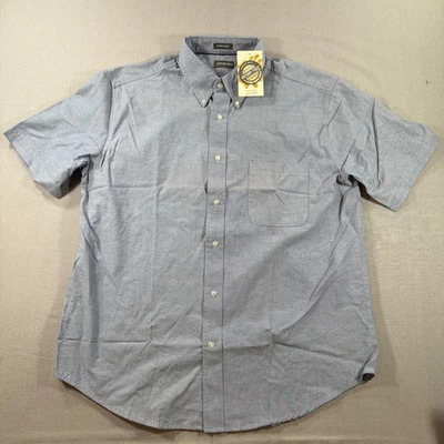 Camisa masculina manga curta cinza grande nova com etiquetas St Johns Bay Worry Free cambraia botão - Imagem 1 de 4