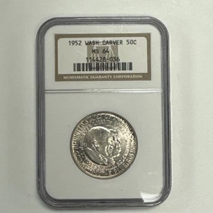 1952 Washington Carver Commem Half Dollar NGC MS64 Choice BU Uncirculated - Picture 1 of 9