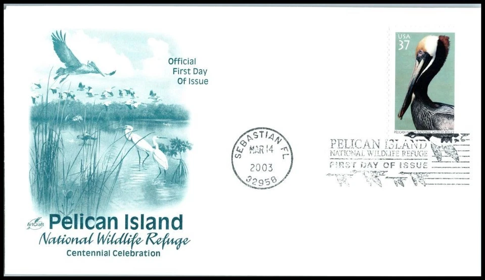 2003 Pelican Island Sc 3774 FDC ArtCraft National Wildlife Refuge 37c - Image 1 of 1