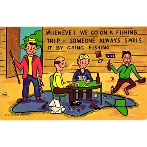 Fishing Trip Going Fishing Poker Guys Cartoon Humor Vintage Postcard Posted 1967 - Picture 1 of 2