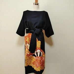 Kimono remake, 3/4 sleeve dress, black formal kimono - Picture 1 of 9