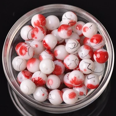 50pcs Round 10mm 12mm Scrawl Spots Patterns Opaque Glass Loose Beads DIY Jewelry - Image 1 of 4