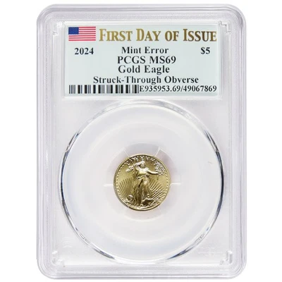 2024 $5 American Gold Eagle 1/10 oz PCGS MS69 FDOI Mint Error Obverse Strike - Image 1 of 3