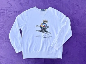 Polo Ralph Lauren Mens White Ski Polo Bear Crewneck Fleece Sweatshirt Alpine L - Picture 1 of 18