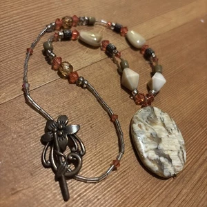 Handgefertigte Kunsthandwerk Stil Picasso Jaspis Perlen Halskette Bronze Akzent Multi - Bild 1 von 22