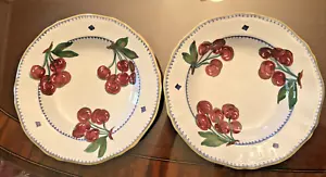 TWO MARILYN FIALA DERUTA ITALY CHERRIES Large Rim Bowls 9 7/8" - Picture 1 of 6