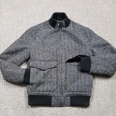 Express Jacket Mens XS Black Wool Herringbone Bomber Full Zip - Image 1 of 4