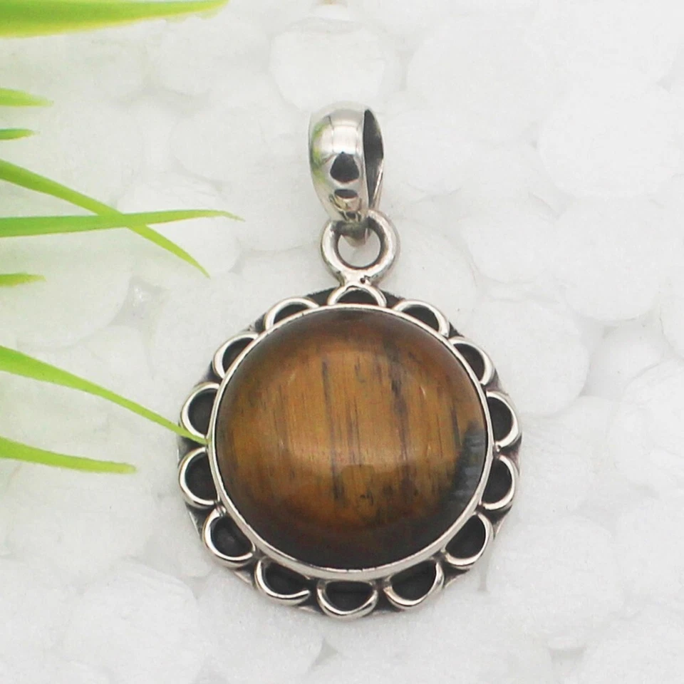 Silber Tigerauge Halskette 925 Sterling Handmade Schmuck Edelstein Halskette - Bild 1 von 2