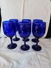 Vtg Libbey Premiere Cobalt Blue Stemware Wine Glasses x 6 Water