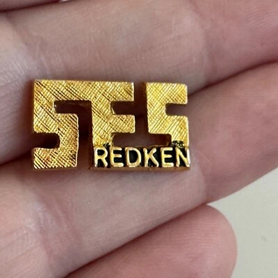 Vintage REDKEN SFS Logo Lapel Pin Gold Tone Tie Tack Hair Care Products Shampoo - Image 1 of 3