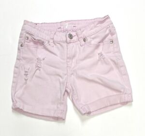 ~ 7 For All Mankind Girls Pink Distressed Logo 5 Pocket Turn Cuff Shorts Size:12