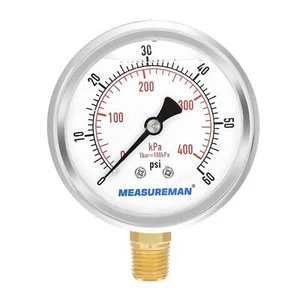MEASUREMAN 2-1/2inch Dial Size, Liquid Filled Pressure Gauge, 0-60psi/kpa, 304 - Picture 1 of 12
