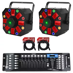 2 Eliminator Furious Three RG Moonflower/Wash/Laser Effect Lights+DMX Controller - Picture 1 of 12