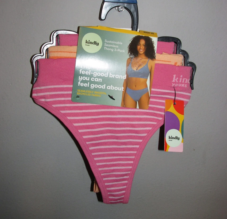 Kindly Yours 3-Pack Sustainable Seamless Thongs Panties Women’s Size XS 0-2 Pink