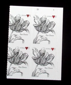 US Forever Stamp 5002 Tulip and Heart Two Once Plate Block Of 4 MNH - Picture 1 of 2