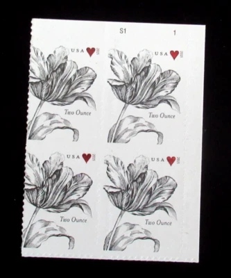 US Forever Stamp 5002 Tulip and Heart Two Once Plate Block Of 4 MNH - Image 1 of 2
