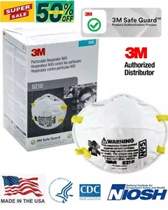 3M 8210 N95 Maschera Monouso Antiparticolato Protezione Respiratorie 20PK +BONUS - Foto 1 di 15