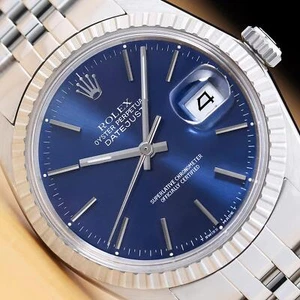 ROLEX MENS DATEJUST 16030 BLUE DIAL ENGINE TURNED BEZEL STAINLESS STEEL WATCH - Picture 1 of 8