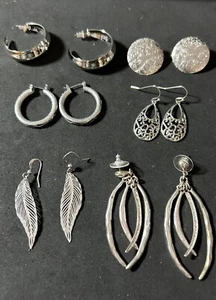 Lot 6 Pair Pierced Earrings Silver Tone Dangle Drop Hoop Stud Fashion Beauty EUC - Picture 1 of 9