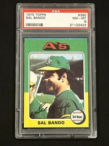 1975 TOPPS #380 SAL BANDO PSA 8 A’s - Picture 1 of 2