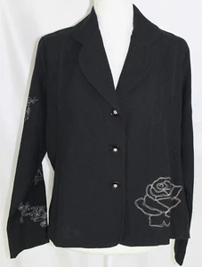 NWOT Lilly of California Women's XL Black LS Lightweight Floral USA Made Jacket - Picture 1 of 9