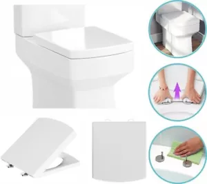 Luxury Square Soft Close Toilet Seat White WC Quick Release Top Fixing Hinges - Picture 1 of 10
