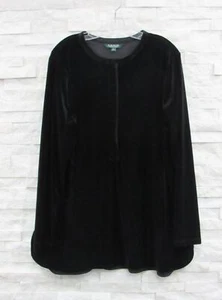 Ralph Lauren LRL Black Stretch Velvet Band Collar Hidden Button Tunic Shirt 2X - Picture 1 of 5