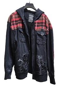 Parish Nation RARE Hoodie Mens 4XL Black and Plaid Full Zip Fleece Jacket - Foto 1 di 10