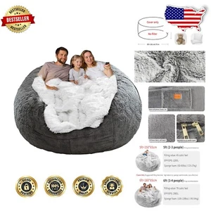 Lavish 6ft Round Bean Bag Chair Cover in Dark Grey - Washable & Eco-Friendly - Picture 1 of 9
