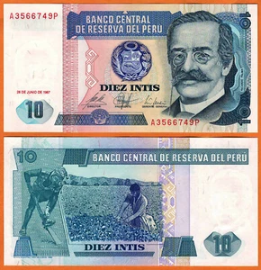 Billete de papel moneda Perú 1987 unc 10 Intis P-129 - Imagen 1 de 1