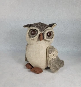 Rustic Weighted Bottom Owl Fabric 9 X 7" Knit Wings Button Eyes Shelf Door Stop - Picture 1 of 6