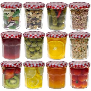 Glas Marmeladenglas Topf Menage Rot Gingham Deckel 324ml 6/12/24 Stück - Bild 1 von 16