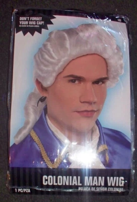 NEW Colonial Man Mens Adult Wig Powdered Washington White Costume Halloween - Image 1 of 2