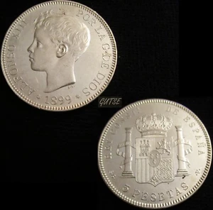 ESPAÑA, 606-ALFONSO XIII, 5 PESETAS 1899*18-99, MADRID SG V, CASI SIN CIRCULAR. - Imagen 1 de 3