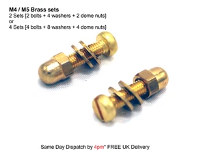 Brass Sets Bolts Washers & Dome nuts M4 / M5 x 10mm - 50mm Pack of 2 / 4 sets - Picture 1 of 12