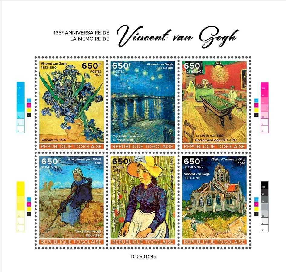Vincent van Gogh 135th Memorial Paintings Art MNH Stamps 2025 Togo M/S - Image 1 of 1