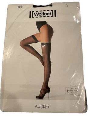 Medias Wolford Audrey Stay-Up Thigh Hi Negras/Swarovski Talla Pequeña Nuevas Foto 1 de 2